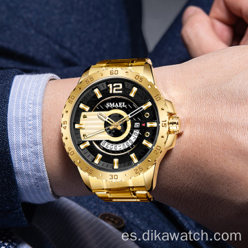 SMAEL Fashion Gold Relojes para hombre Acero inoxidable Impermeable